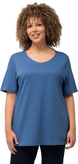 Ulla Popken Double Layer Rounded V-Neck Slim Fit Tee Denim Blue - T-shirty - 