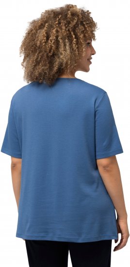Ulla Popken Double Layer Rounded V-Neck Slim Fit Tee Denim Blue - T-shirty - 