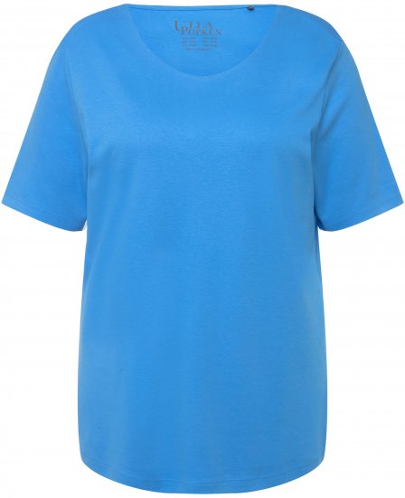 Ulla Popken Double Layer Rounded V-Neck Slim Fit Tee Sky Blue - T-shirty - 