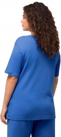 Ulla Popken Double Layer Rounded V-Neck Slim Fit Tee Blue - T-shirty - 