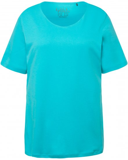 Ulla Popken Double Layer Rounded V-Neck Slim Fit Tee Deep Aqua - T-shirty - 