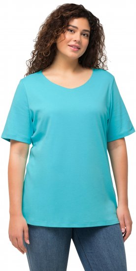 Ulla Popken Double Layer Rounded V-Neck Slim Fit Tee Deep Aqua - T-shirty - 