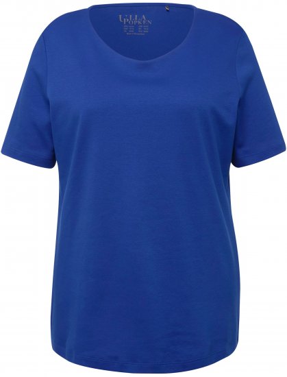 Ulla Popken Double Layer Rounded V-Neck Slim Fit Tee Cobalt Blue - T-shirty - 