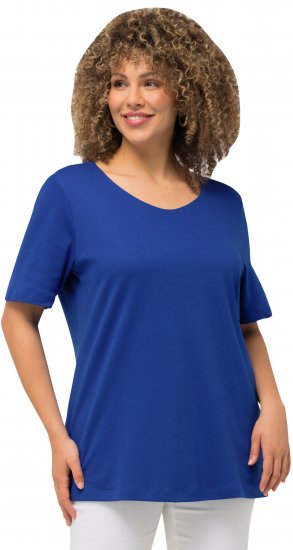 Ulla Popken Double Layer Rounded V-Neck Slim Fit Tee Cobalt Blue - T-shirty - 