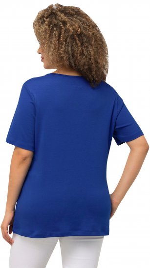Ulla Popken Double Layer Rounded V-Neck Slim Fit Tee Cobalt Blue - T-shirty - 