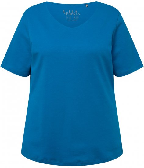 Ulla Popken Double Layer Rounded V-Neck Slim Fit Tee Medium Blue - T-shirty - 