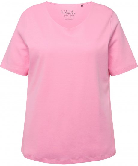 Ulla Popken Double Layer Rounded V-Neck Slim Fit Tee Light Pink - T-shirty - 