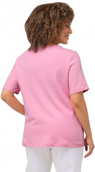 Ulla Popken Double Layer Rounded V-Neck Slim Fit Tee Light Pink - T-shirty - 