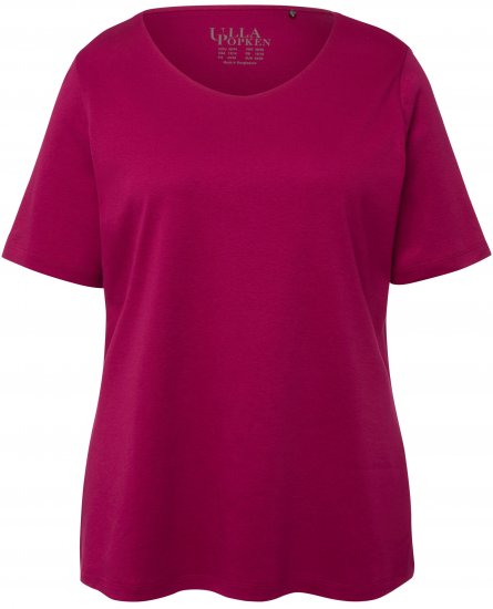Ulla Popken Double Layer Rounded V-Neck Slim Fit Tee Magnolia Red - T-shirty - 