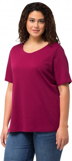 Ulla Popken Double Layer Rounded V-Neck Slim Fit Tee Magnolia Red - T-shirty - 