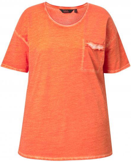 Ulla Popken Cold Dye Ruffle Edge Pocket Tee Coral Pink - T-shirty - 