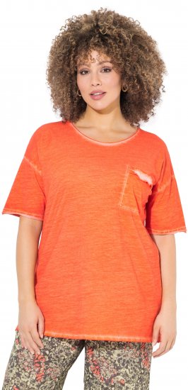 Ulla Popken Cold Dye Ruffle Edge Pocket Tee Coral Pink - T-shirty - 