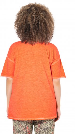 Ulla Popken Cold Dye Ruffle Edge Pocket Tee Coral Pink - T-shirty - 
