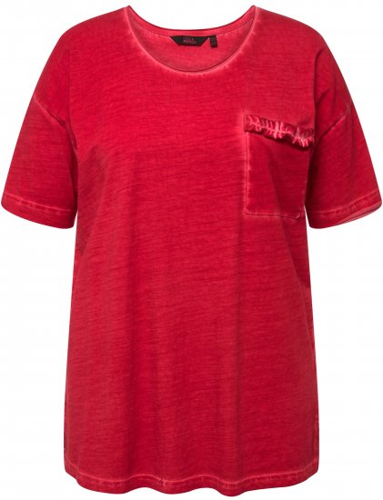 Ulla Popken Cold Dye Ruffle Edge Pocket Tee Salsa - T-shirty - 