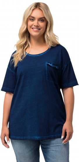 Ulla Popken Cold Dye Ruffle Edge Pocket Tee Dark Blue - T-shirty - 