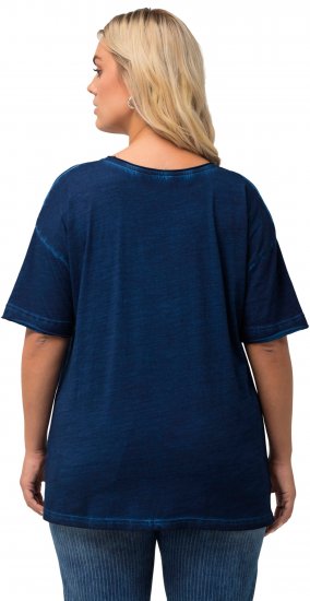 Ulla Popken Cold Dye Ruffle Edge Pocket Tee Dark Blue - T-shirty - 