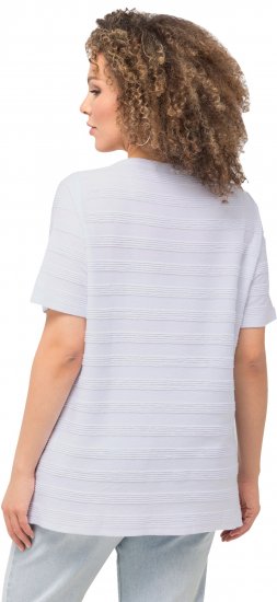 Ulla Popken Textured Striped Short Sleeve Tee Snow White - T-shirty - 