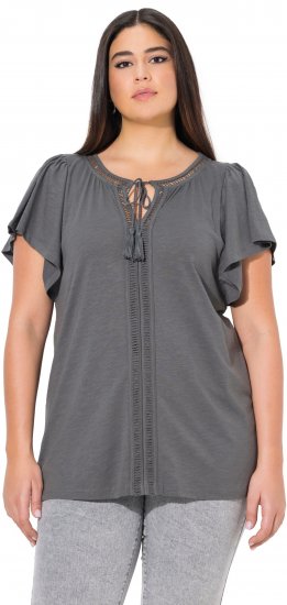 Ulla Popken Wing Sleeve V-Neck Tee Graphite Grey - T-shirty - 