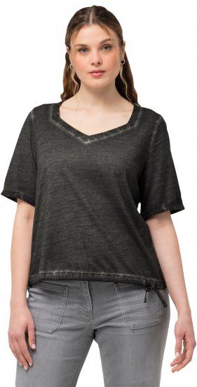 Ulla Popken Cold Dyed Sweetheart Neckline Short Sleeve Tee Graphite Grey - T-shirty - 