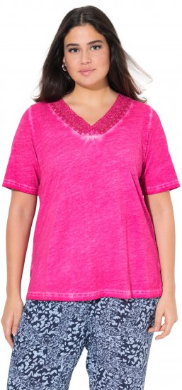 Ulla Popken Lace Trim Short Sleeve Tee Bold Pink - T-shirty - 