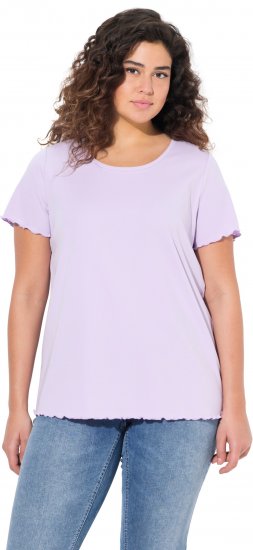 Ulla Popken Ribbed Lettuce Hem Short Sleeve Tee Lavender - T-shirty - 