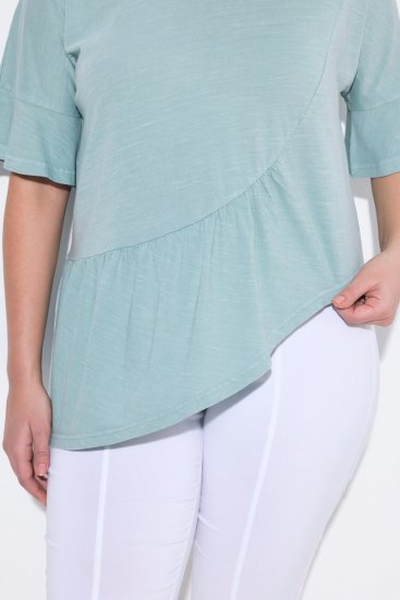 Ulla Popken Asymmetric Flounce Panel Short Sleeve Tee Light Moss Green - T-shirty - T-shirty damskie plus size