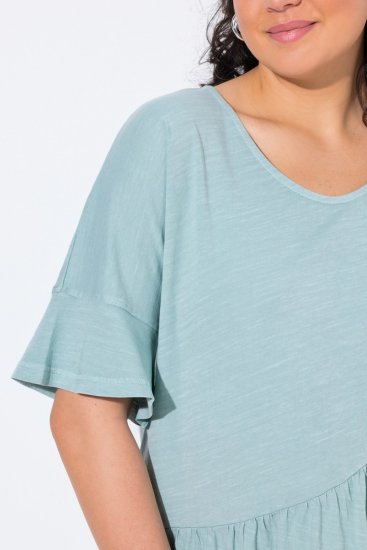 Ulla Popken Asymmetric Flounce Panel Short Sleeve Tee Light Moss Green - T-shirty - T-shirty damskie plus size