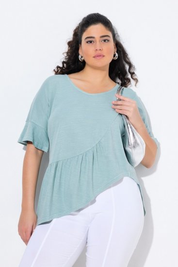 Ulla Popken Asymmetric Flounce Panel Short Sleeve Tee Light Moss Green - T-shirty - T-shirty damskie plus size