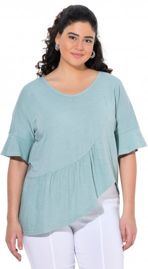 Ulla Popken Asymmetric Flounce Panel Short Sleeve Tee Light Moss Green - T-shirty - 