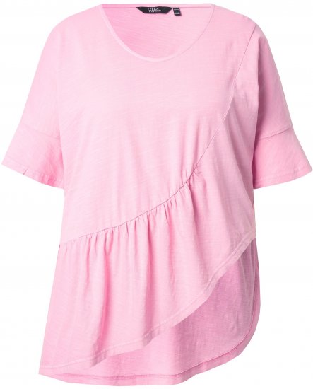 Ulla Popken Asymmetric Flounce Panel Short Sleeve Tee Pink - T-shirty - 