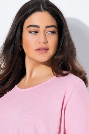 Ulla Popken Asymmetric Flounce Panel Short Sleeve Tee Pink - T-shirty - T-shirty damskie plus size