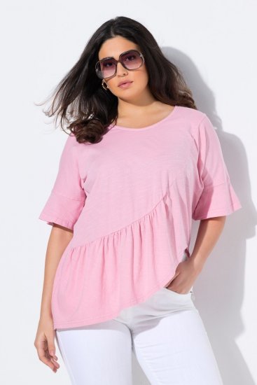 Ulla Popken Asymmetric Flounce Panel Short Sleeve Tee Pink - T-shirty - T-shirty damskie plus size