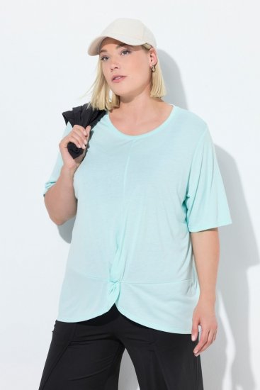 Ulla Popken Antibacterial Short Sleeve Draped Tee Light Turquiose - T-shirty - T-shirty damskie plus size
