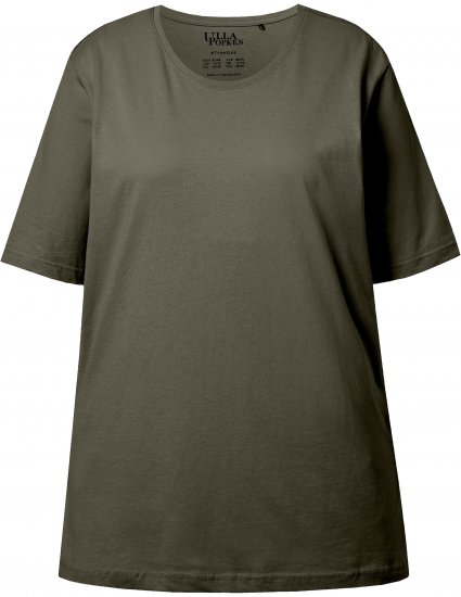 Ulla Popken Basic Round Neck Short Sleeve Relaxed Fit T-Shirt Olive Grey - T-shirty - 