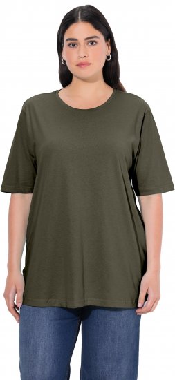 Ulla Popken Basic Round Neck Short Sleeve Relaxed Fit T-Shirt Olive Grey - T-shirty - 