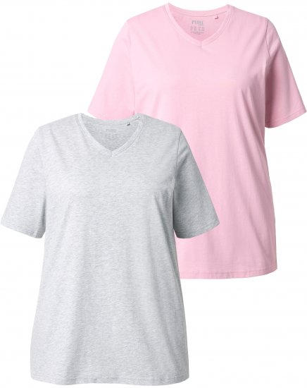 Ulla Popken Eco Cotton Basic T-Shirt 2-Pack Grey/Pink - T-shirty - 