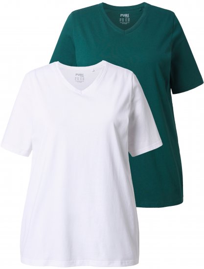 Ulla Popken Eco Cotton Basic T-Shirt 2-Pack Green/White - T-shirty - 