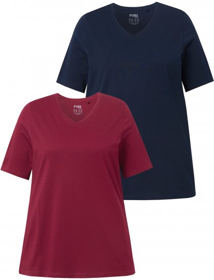 Ulla Popken Eco Cotton Basic T-Shirt 2-Pack Red/Navy - T-shirty - 