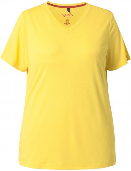 Ulla Popken Functional Antibacterial Finish V-Neck Short Sleeve Knit Top Sun Yellow - T-shirty - 