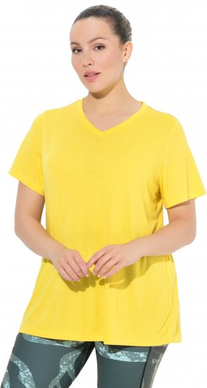 Ulla Popken Functional Antibacterial Finish V-Neck Short Sleeve Knit Top Sun Yellow - T-shirty - 