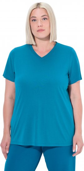 Ulla Popken Functional Antibacterial Finish V-Neck Short Sleeve Knit Top Opal Green - T-shirty - 