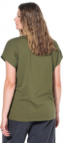 Ulla Popken Oversized studded Acid-washed V-Neck T-shirt Palm Green - T-shirty - 