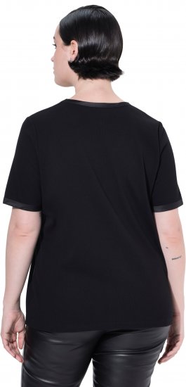 Ulla Popken Satin Trimmed Ribbed Jersey Short Sleeve T-Shirt Black - T-shirty - 