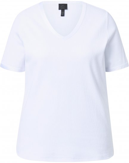 Ulla Popken Satin Trimmed Ribbed Jersey Short Sleeve T-Shirt Snow White - T-shirty - 