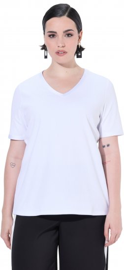 Ulla Popken Satin Trimmed Ribbed Jersey Short Sleeve T-Shirt Snow White - T-shirty - 