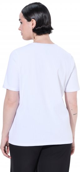 Ulla Popken Satin Trimmed Ribbed Jersey Short Sleeve T-Shirt Snow White - T-shirty - 