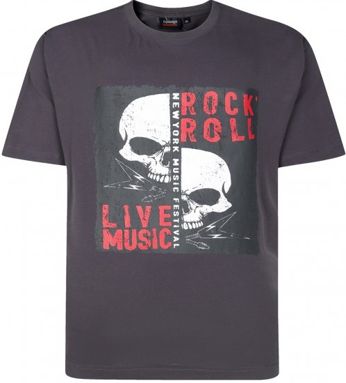 Espionage T437 Rock N' Roll Printed T-Shirt Charcoal - Koszulki z nadrukiem - Koszulki z nadrukiem - 2XL-8XL