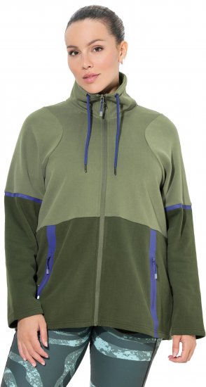 Ulla Popken Two-Tone ZIp Front Pocket Sweatshirt Olive Green - Bluzy & bluzy z kapturem - 