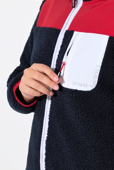 Ulla Popken Color Block Teddy Fleece Jacket Navy - Bluzy & bluzy z kapturem - Przytulne bluzy, hoody i swetry