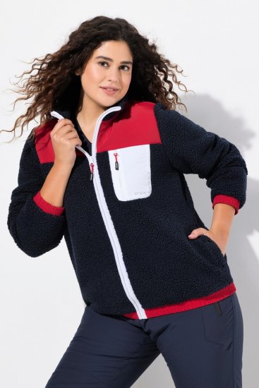 Ulla Popken Color Block Teddy Fleece Jacket Navy - Bluzy & bluzy z kapturem - Przytulne bluzy, hoody i swetry